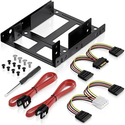 Immagine di deleyCON Set Telaio di Montaggio per 2 Dischi Rigidi da 2,5&quot; SSD a Adattatore 3,5&quot; Supporto Rimovibile con Viti Cavi SATA Alimentatori e Cacciavite
