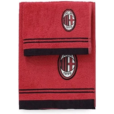 Immagine di AC Milan 8907 020 2110 Set Asciugamano e Ospite in Spugna, 100% Cotone, Rosso/Nero, 100X60X1 Cm, 2 unità