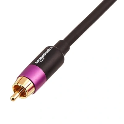 Immagine di Amazon Basics cavo RCA audio per subwoofer, amplificatori, casse attive, con connettori placcati oro, Nero, 2.4 m