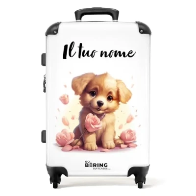 Immagine di NoBoringSuitcases.com Valigia Bambini, Grande, Personalizzabile, Trolley Bambina, Per Con TSA, Grande 23 kg (67 cm 72 L), (Cane Marrone Bianco)