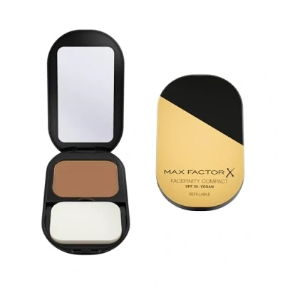 Immagine di Max Factor Facefinity fondotinta compatto, ricaricabile, formula vegan, dalla coprenza modulabile e dal finish mat, fino a 24 ore di tenuta, SPF 20, 009 CARAMEL, 10 g