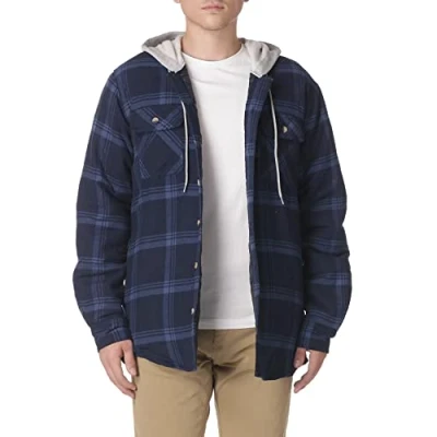 Immagine di Wrangler Authentics Men s Long Sleeve Quilted Lined Flannel Shirt Jacket With Hood, Total Eclipse Heather Gray 2XL