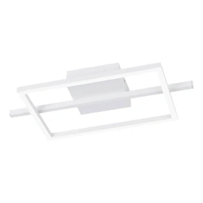 Immagine di Eglo Amandolo plafoniera LED, lampada da soffitto quadrata dimmerabile con telecomando, geometrica in metallo bianco, colore luce bianca caldo fredda, retroilluminazione RGB