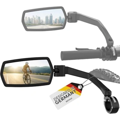 Immagine di WITTKOP Specchio per bicicletta ampio campo visivo HD girevole e pieghevole a 360 montaggio superiore inferiore infrangibile durevole specchietto retrovisore convesso bicicletta,
