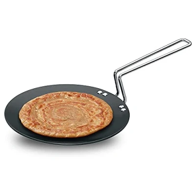 Immagine di Futura Hard Anodised concave Tava Griddle, 4.06 mm, con Manico in Acciaio, Black, 8.5&quot;