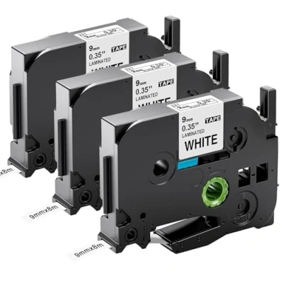 Immagine di Upwinning Nastro TZ 9mm Compatibile con Brother P Touch TZe 221 TZe221 Nero su Bianco x 8m, PT H100LB H107B H110 E110VP H100R H200, 3 confezione