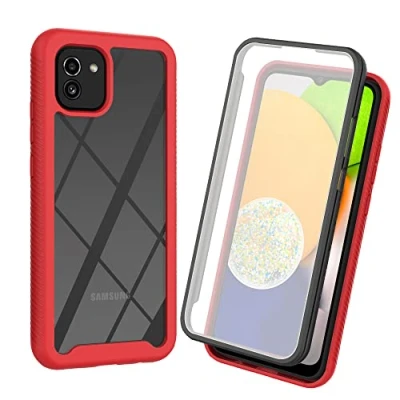 Immagine di XINNI Cover per Samsung Galaxy A03, Protezione Schermo Integrata 360 Gradi Antiurto Custodia, Rugged Doppia Faccia Bumper Trasparente Full Guscio Fronte Retro Case, Rosso