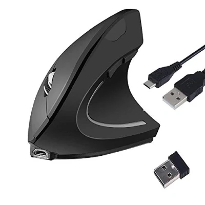 Immagine di Mouse Verticale Ergonomico Wireless USB Ricaricabile Ottico 2.4G ad Alta Precisione Adjustable 800/1200/1600 DPI, 5 Pulsanti Per PC/Laptop/Mac