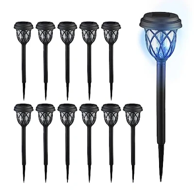 Immagine di Relaxdays Lampade Solari da Giardino, Set LED con Effetti di Luce, Sensore Luminosità, H x D: 42,5 10 cm, Nero