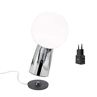 Immagine di Zafferano [Amazon Exclusive] Olimpia Pro Lampada Ricaricabile da Tavolo in Alluminio, Caricatore USB Aiino, LED Dimmerabile Touch,Protezione IP54,Interno/Esterno, Base Ricarica a Contatto,H26cm cromo