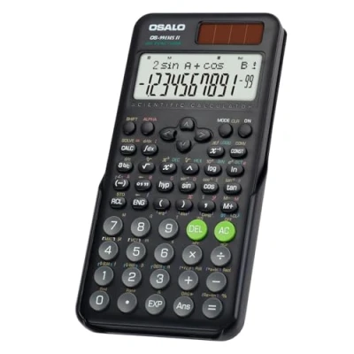 Immagine di OSALO Calcolatrice scientifica 401 Funzione 10+2 cifre Display solare e a batteria Copertura protettiva per la scuola Nero (OS 991MS 2a edizione)