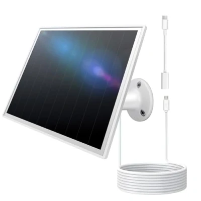 Immagine di pannello solare da 8W per telecamera di sicurezza all&#039;aperto, caricabatterie a 5V con porte Micro USB e C. Adatto eufy/wyze/reolink uscita DC
