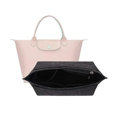 Immagine di D.DUO organizer per borsa, multi tasca in feltro, inserto pieghevole a portafoglio Longchamp (Grigio Scuro, Medium)