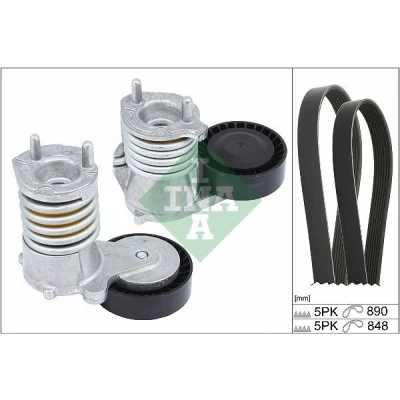Immagine di INA 529 0490 10 Kit cinghie Poly V Controllare corsa libera generatore ed ev. sostituire FORD: Focus 2, KUGA 1, VOLVO: V50, S40 II, C30
