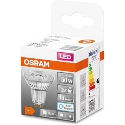 Immagine di OSRAM LED Star PAR16 50 lampada riflettore con 36 gradi di angolo visione, base GU10, bianco luce del giorno (6500K), sostituzione per le tradizionali lampade spot 50W, 6 pack