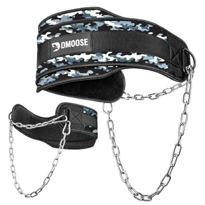 Immagine di DMoose Fitness Cintura per dip il sollevamento pesi da palestra con catena trazioni, squat e bodybuilding Acciaio resistente comodo supporto in neoprene la