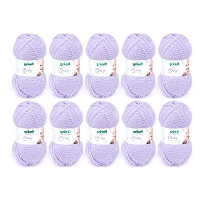 Immagine di Gründl Baby uni filato per maglieria/uncinetto bambini certificata OEKO TEX, 70 30% poliammide, 50 g / 150 m, dimensioni ago: 3,5 4,5, 10 x g, lilla, Lana,Poliacrilico, 31 32 7.5 cm, 1500 Unità