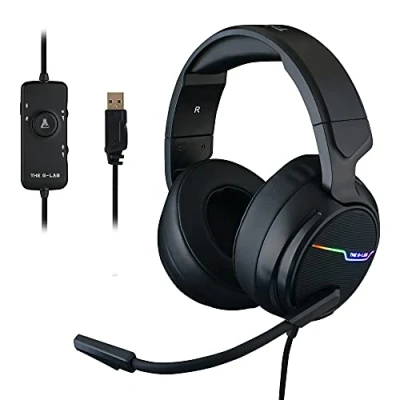 Immagine di THE G LAB Korp THALLIUM Cuffie da Gaming USB Sound 7.1 Surround Digitale, Microfono con Cancellazione del Rumore, LED RGB, Compatibile PC PS4 PS5 Mac, Nero