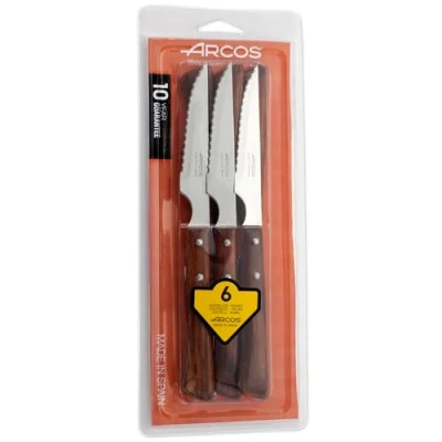 Immagine di Arcos Knives Steak Knife Set (6 Pezzi) Acciaio Inossidabile Dimensioni 100 mm Manico Pack Legno Marrone Colore