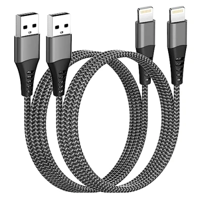 Immagine di AINPOW Cavo iPhone 1M 2 Pezzi [Certificato MFi], Caricatore USB Lightning Nylon Cavetto per 14 13 12 11 Pro Max XS 8 7 6 iPad