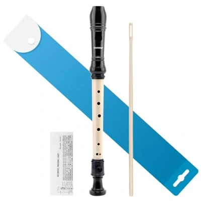 Immagine di EAST TOP flauto dolce soprano per principianti, tedesco a 8 fori, in plastica, 3 pezzi, con bastoncino la pulizia, custodia cotone, grafico diteggiatura, scatola colorata (nero
