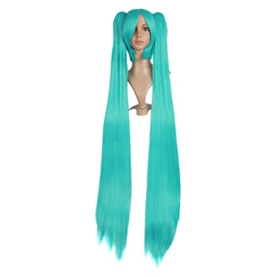 Immagine di MapofBeauty Cosplay Side Part Frange Ombre Lungo Lisci Capelli Due Code di cavallo Sintetico Fibre Lolita Anime Parrucche (Blu)