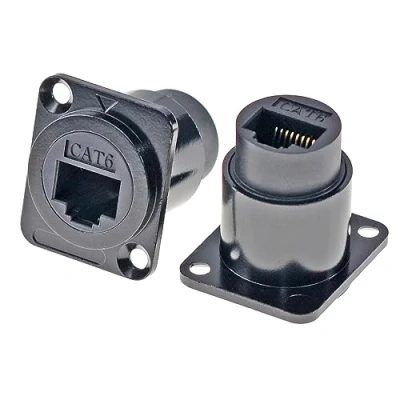 Immagine di HangTon Confezione da 5 connettori RJ45 impermeabili pannello per paratia, rete Ethernet Cat6, cavo in linea di tipo D femmina a