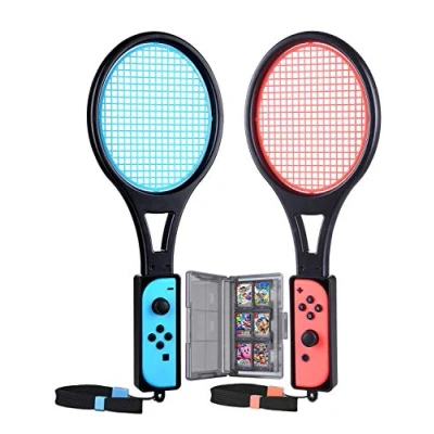 Immagine di Tendak Racchetta da Tennis per Nintendo Switch Mario Aces Giochi Joy con Controller Custodia carte di gioco 12 in 1 (2 Pezzi, Blu e Rosso)