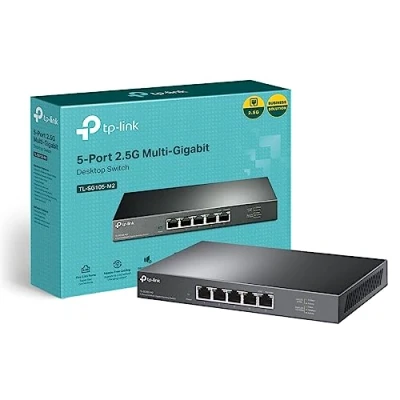 Immagine di TP Link Unmanaged 5 Port 2.5G Multi Gigabit Desktop Switch, 802.3X Flow Control, 802.1p/DSCP QoS, Ideal for Small and Home Office with fanless design, Metal Casing, Plug Play (TL SG105 M2)