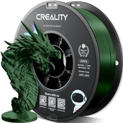 Immagine di filamento ufficiale per stampante 3D Creality PETG, 1,75 mm, 1 kg, alta precisione, forte resistenza, inodore, flusso migliore, resistente all&#039;umidità, Ender stampa (verde militare)