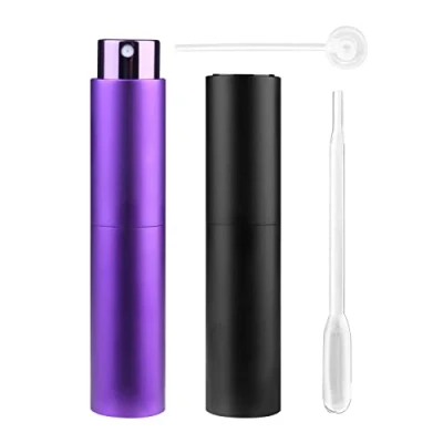 Immagine di Zingso 2 mini flaconi spray da viaggio ricaricabili, 10 ml, riutilizzabili, per profumo, dopobarba, con imbuto, viaggio, ml (nero e viola scuro))