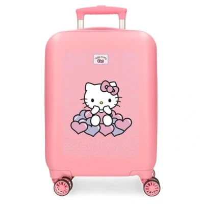 Immagine di Hello Kitty Hearts &amp; Dots, Valigia per bambini, Rosa, realizzata in ABS, quattro ruote doppie a rotazione multidirezionale, chiusura combinazione laterale, interno con due scomparti.,