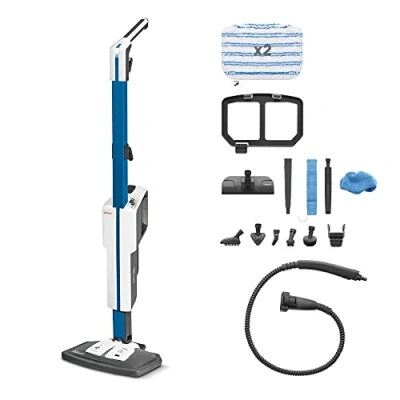 Immagine di Polti Vaporetto SV620 Style, Scopa a Vapore con Pulitore Portatile Integrato, Potenza Max 1500 W, 15 Accessori, Filtro Anti Calcare, Autonomia Illimitata, Parking Verticale, Blu e Bianco