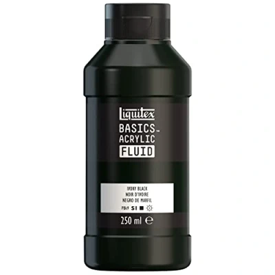Immagine di LIQUITEX 8870431 Basics Fluid, pitura acrilica di consistenza fluida, asciugatura rapida, resistente alla luce, impermeabile, a base d&#039;acqua, flacone da 250 ml, Nero D&#039;Avorio