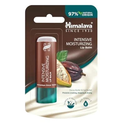 Immagine di Himalaya Intensive Moisturizing Cocoa Butter Lip Balm Rich Repairs Dry and Chapped Lips Enriched with Vitamin E Hydrates, Nourishes Improves Elasticity 4.5g (Pack of 4)