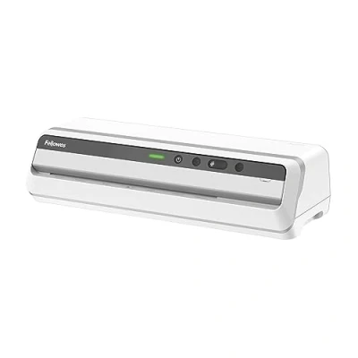 Immagine di Fellowes plastificatrice a caldo Jupiter A3, formato fino 250 micron, per ufficio, riscaldamento rapido, con retromarcia e modalità riposo, colore bianco, incluso starter pack di 10 pouches