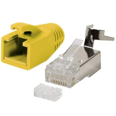 Immagine di Odedo Confezione da 10 spine crimpatrici, colore giallo, cat. 7, 7A, 6A per cavo di rete fino a 8 mm,10 Gigabit, Ethernet, fili rigidi o flessibili, 1,2 mm 1,45 mm, connettore RJ45