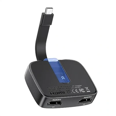 Immagine di Cable Matters Adattatore portatile da USB C a doppio HDMI 8K o 4K 60Hz e Thunderbolt Compatibile con 4 per XPS, Surface Pro (macOS supporta un display esteso)