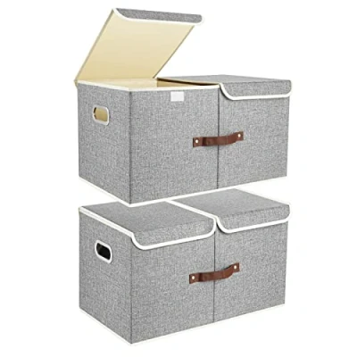 Immagine di TYEERS Extra Grandi Scatole Portaoggetti a Scomparti, Tessuto, Pieghevole, Contenitore 55x33x30 cm, Set di 2, Grigio