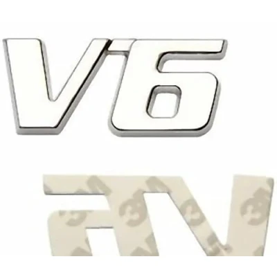 Immagine di Adesivo 3D in metallo cromato V6 per auto, con logo 3M