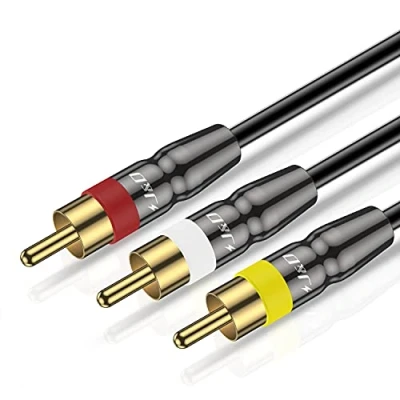 Immagine di J&amp;D Cavo Component Audio Video da 3RCA a 3RCA, RCA Giunto di Collegamento Placcato in Oro Calotta Rame per Impieghi Gravosi 3 Maschio Stereo, 0.9 Meter
