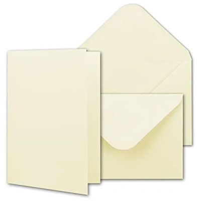 Immagine di NEUSER PAPIER set di 50 biglietti pieghevoli con buste DIN A6/C6, in crema vaniglia, scatola regalo, invito bianchi, 10,5 x 14,8 cm, per bricolage