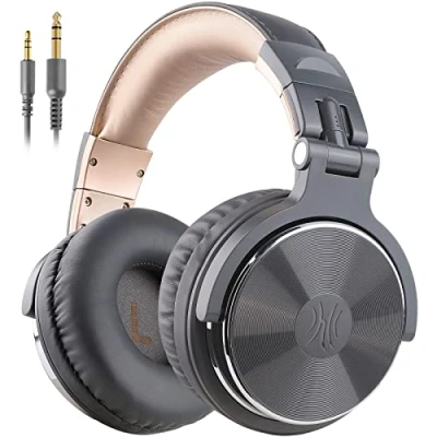 Immagine di OneOdio Pro 10 Cuffie Over Ear, Cablate con Shareporte Microfono, Jack 3,5 mm e 6,35 mm, perRegistrazione, Mixaggio, Monitoraggio in Studio, DJ, Chitarra,Podcast, PC(Oro nero)