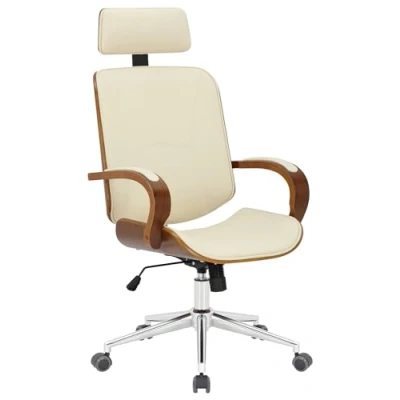 Immagine di CLP Sedia Da Ufficio Dayton Finta Pelle I Scrivania Con Poggiatesta Girevole A 360 Regolabile In Altezza Funzione Bascula, Colore:noce/crema