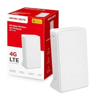 Immagine di Mercusys TP Link MB110 4G Router LTE Wireless N300Mbps con Sim Modem 4G, Porta LAN/WAN, Senza Configurazione, Antenne Interne, Porte Antenna Esterna, Compatibile Tutti Gli Operatori