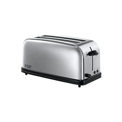Immagine di Russell Hobbs Tostapane Design Lungo a 2 slot per 4 fette o di pane larghe Acciaio Inox Lucidato; Scomparti toast extra larghi, 6 livelli doratura; Scongelamento, Victory 23520 56