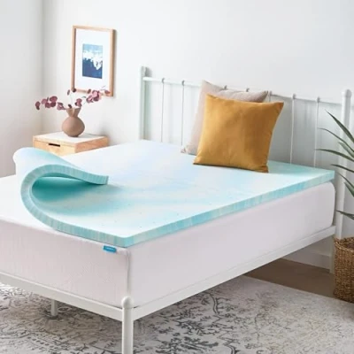 Immagine di Linenspa Topper in memory foam a spirale, blu, queen size