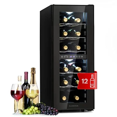 Immagine di KLARSTEIN Cantinetta Vino Refrigerata a Zona Doppia per Interno/Esterni, Frigo Bar, Cantina con Vetrina, Mini Protezione UV, Frigorifero Piccolo Touch Control, 5 18C 12 Bottiglie
