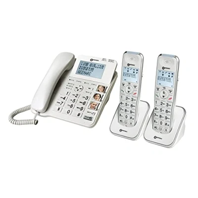 Immagine di Geemarc Amplidect 295 Combi Duo Telefono Fisso Amplificato e Relativi Portatili Aggiuntivi con Segreteria Telefonica, Squillo Forte Tasti Grandi per Anziani Ipoacusia Media o Bassa Versione IT