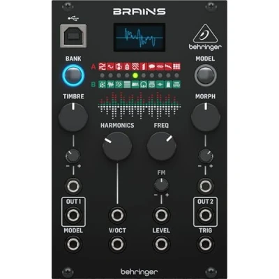 Immagine di Modulo oscillatore multimotore ad alta risoluzione Behringer BRAINS per Eurorack con 20 motori di sintesi, qualità del suono a 96 kHz e oscilloscopio OLED